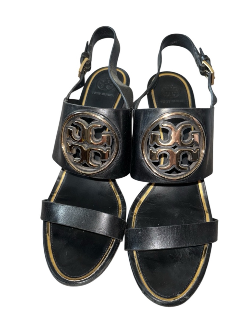 TORY BURCH Metal Miller  Leather Slingback Wedge Sandals Size 11 - Picture 3 of 9